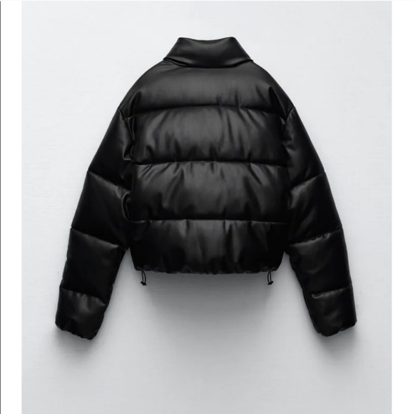 NW ZARA BLACK FAUX LEATHER PUFFER JACKET - Picture 11 of 14